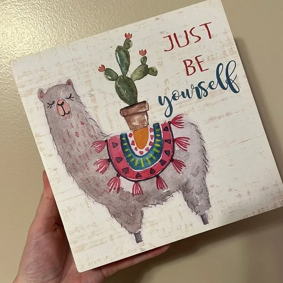 Llama Wall Art with Cactus and Inspirational Quote - Picture 1 of 1